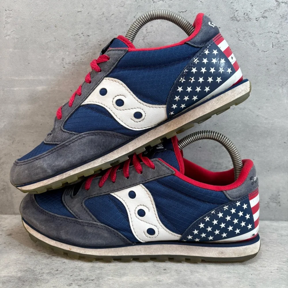 Saucony Jazz Low Pro Mens 8 Blue Red White USA Flag‎ Running Shoes Sneakers